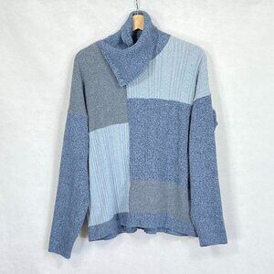 FDJ French Dressing Jeans Patchwork Cable Knit Turtleneck Sweater Blue XL